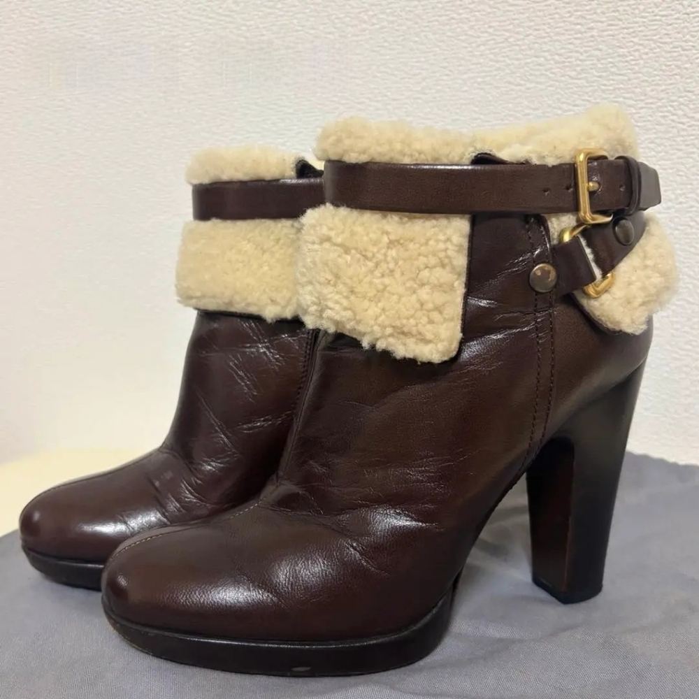 MIU MIU Brown Shearling Ankle Boots